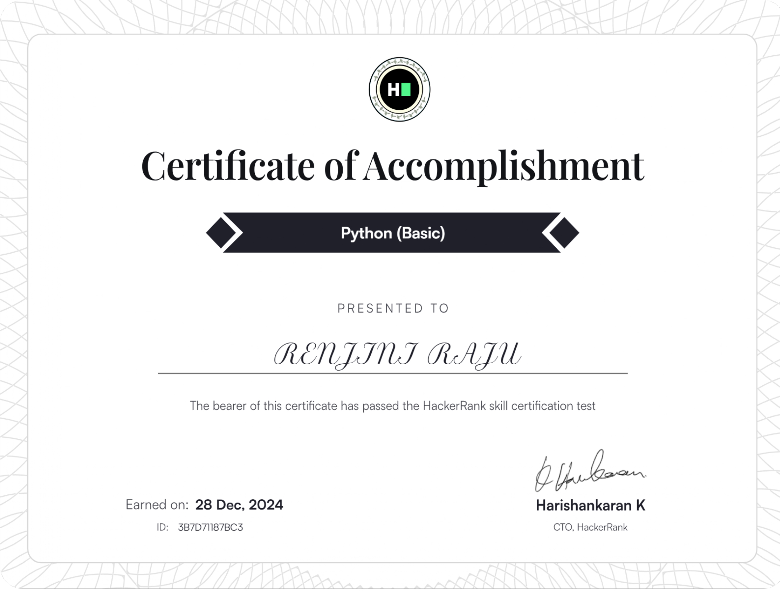 HackerRank Python (Basic) certificate